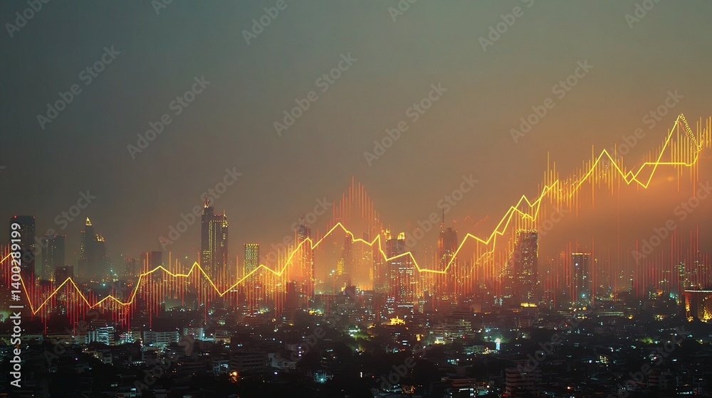 Obraz premium Dynamic Cityscape with Layered Time Lapse Visualizations at Dusk