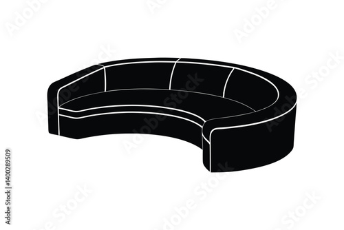 Silhouette illustration of a curved sectional sofa.eps