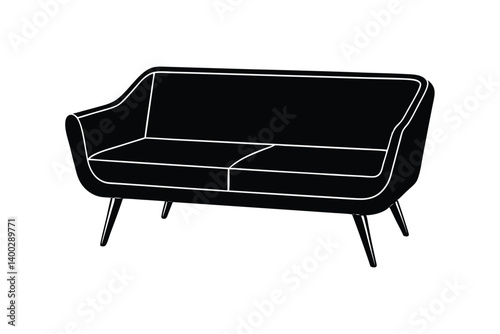 Silhouette illustration of a mid-century modern sofa.eps