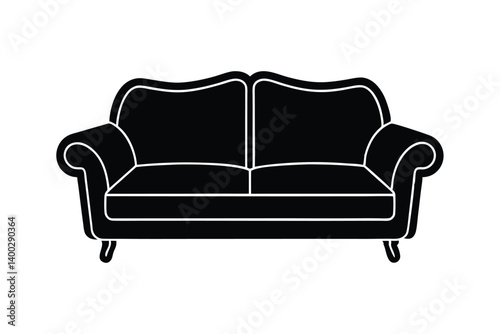 Silhouette illustration of a modern two-seater sofa.eps