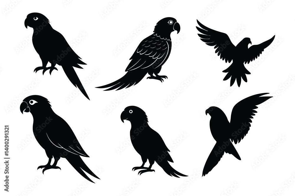 Obraz premium parrot silhouettes collection on a white background.