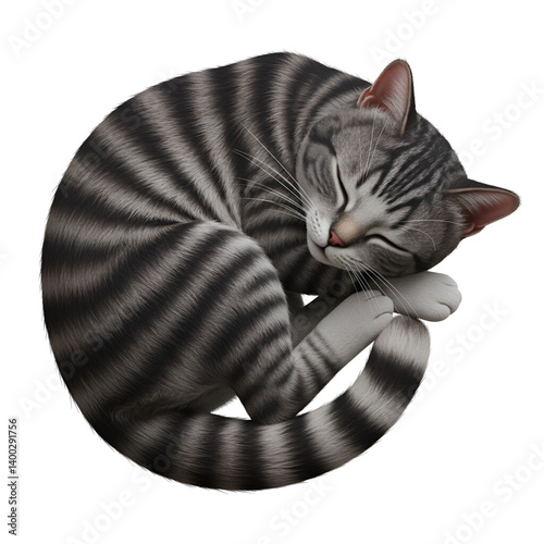 Curled Sleeping Cat with Ears Visible - Cozy Feline View