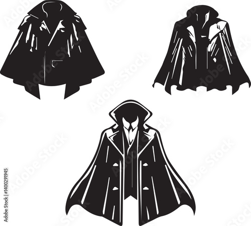 Black Caplet Jacket Vector Icon – Fashionable Outerwear Silhouette Illustration