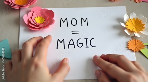 Crafting “Mom = Magic” Card with Paper Flowers