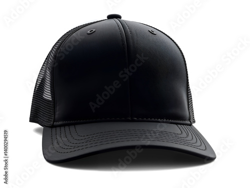 Obraz na płótnie Black snapback cap front view isolated on white background, ideal for fashion and branding mockups. Generative AI w salonie