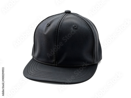 Obraz na płótnie Black snapback cap front view isolated on white background, ideal for fashion and branding mockups. Generative AI w salonie