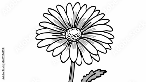 Illustration of a daisy flower with detailed petals and a stem on a white background art drawing created with generated ai