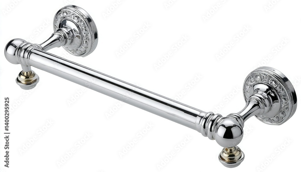 A chrome grab bar with ornate detailing, ideal for enhancing safety and accessibility in bathrooms.
