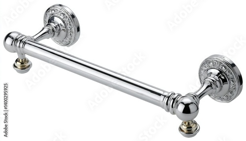 Obraz na płótnie A chrome grab bar with ornate detailing, ideal for enhancing safety and accessibility in bathrooms. w salonie
