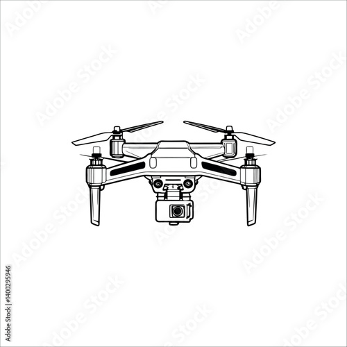 Isolated Vector Illustration Drone Camera Silhouette Artwork on White Background Abstract Drone SVG Military Helicopter Design - 10 eps