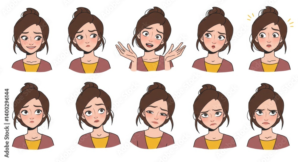 Animated Woman's Diverse Facial Expressions: A Set of Ten Animated Woman's Diverse Facial Expressions: A Set of Ten