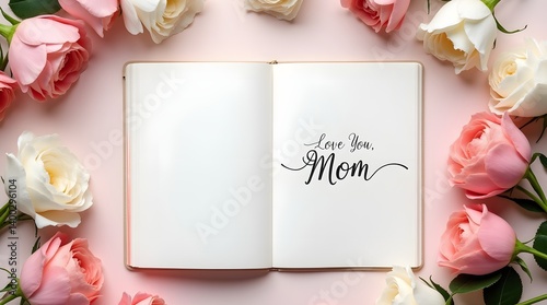 Flat Lay of Floral Stationery with “Love You, Mom” Card
