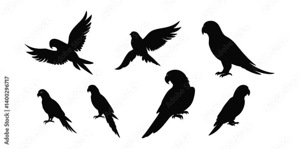 Obraz premium parrot silhouettes collection on a white background.
