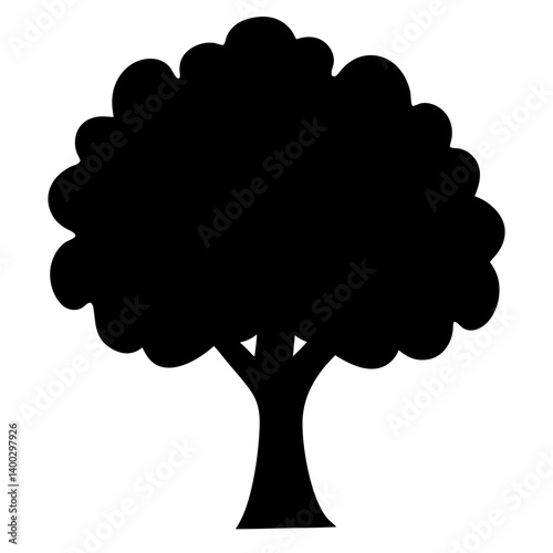 Simple Black Tree Silhouette with Round Canopy and Visible Trunk