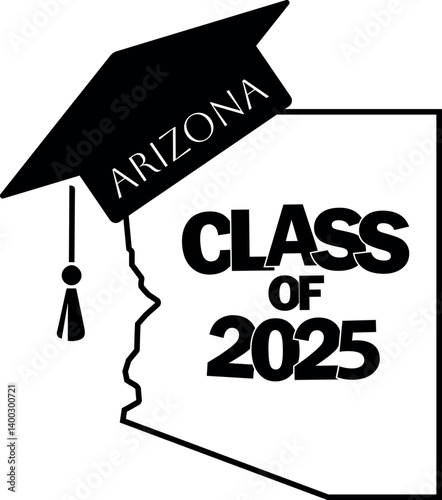Class of 2025 graduation vector design Arizona state silhouette.