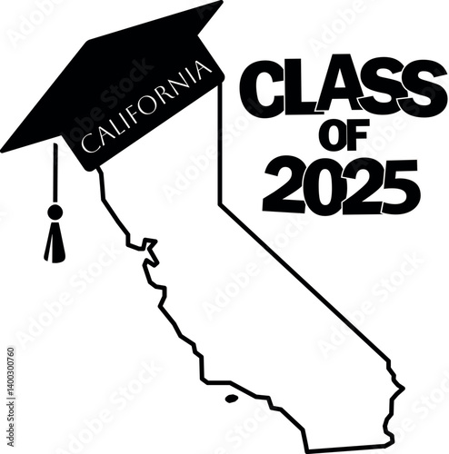 Class of 2025 graduation vector design California state silhouette.