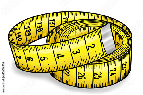 illustration of a rolled up tailor's tape measure on a white background