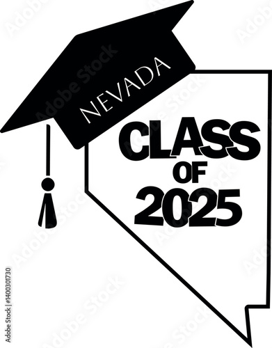 Class of 2025 graduation vector design Nevada state silhouette.