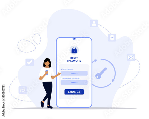 Reset password concept illustration. Suitable for landing page, ui, web, App intro card, editorial, flyer, and banner.
