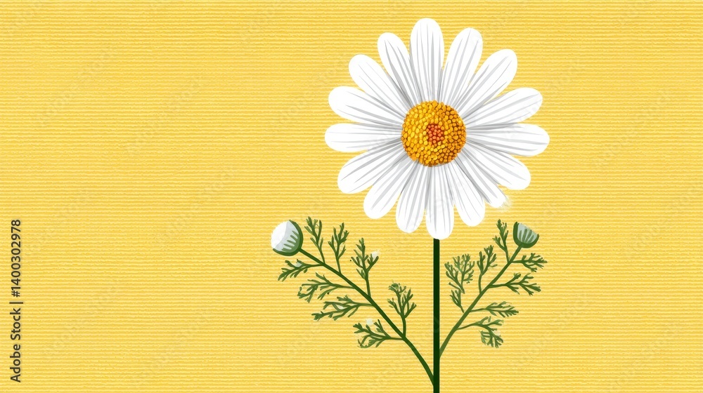 Obraz premium Single White Daisy on Yellow Striped Background
