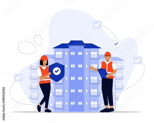 Building safety concept illustration. Suitable for landing page, ui, web, App intro card, editorial, flyer, and banner.