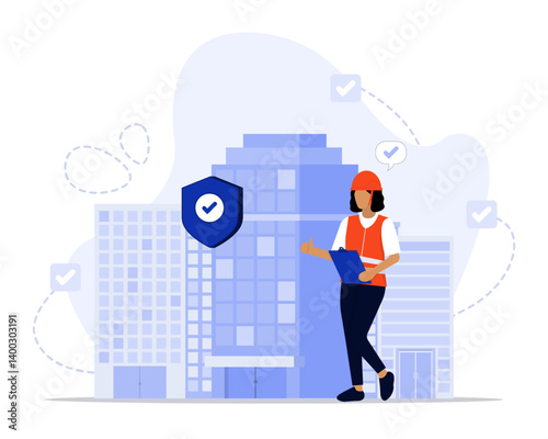 Building safety concept illustration. Suitable for landing page, ui, web, App intro card, editorial, flyer, and banner.