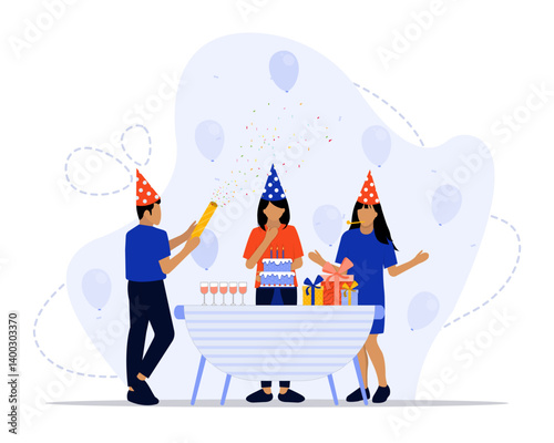 Happy birthday concept illustration. Suitable for landing page, ui, web, App intro card, editorial, flyer, and banner.