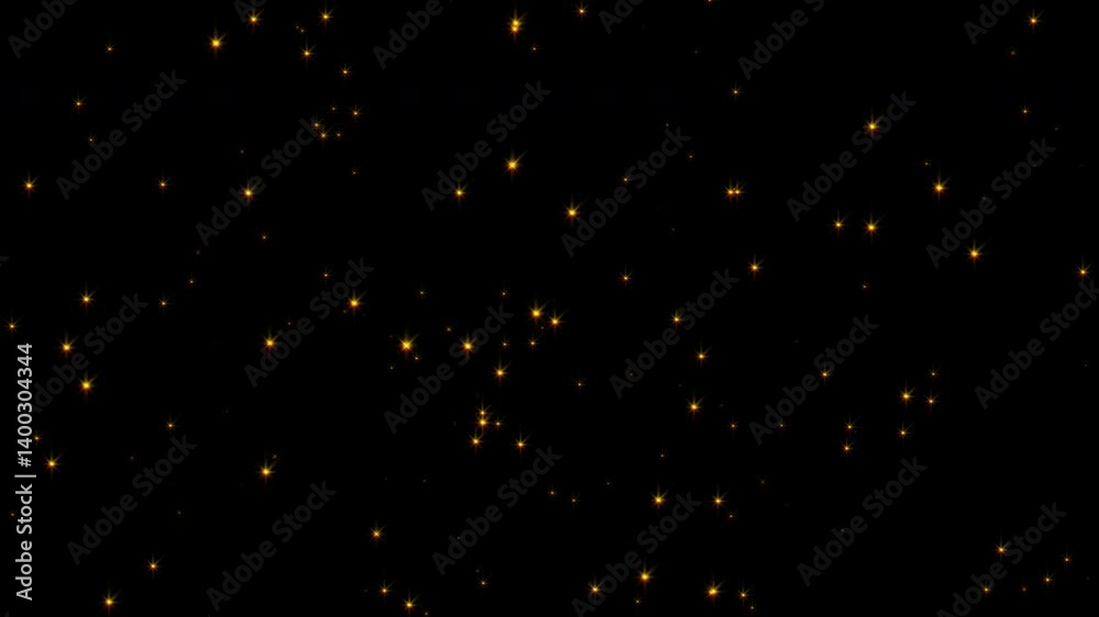 Loop flickering gold dust stars particles animation motion flow on black abstract Background. Gold stars particle on black background motion titles cinematic