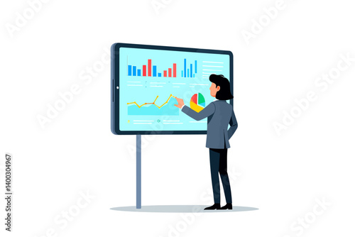 Data Analysis Presentation Business Charts and Graphs on Tablet
