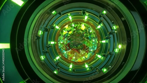 Abstract Green Neon Tunnel: A Futuristic Digital Art