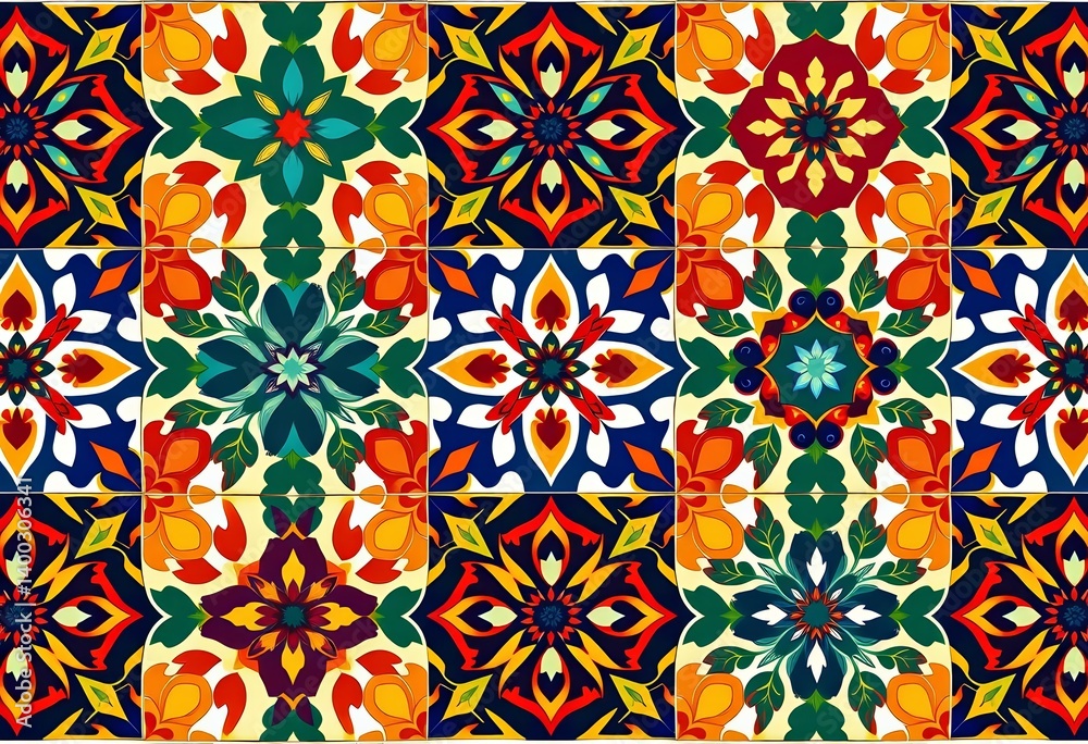 Intricate azulejo-inspired geometric patterns in traditional Portuguese colors; seamless vector tile designs, repeat, culture Intricate azulejo-inspired geometric patterns in traditional Portuguese colors; seamless vector tile designs, repeat, culture