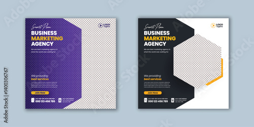 Set of editable social media post and web banner design for corporate business marketing agency, promotional advertising template for social media story design