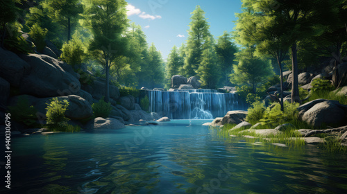 Obraz na płótnie Tranquil Waterfall Oasis w salonie