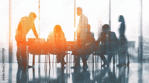 Business Team Collaboration in Modern Workspace Silhouette