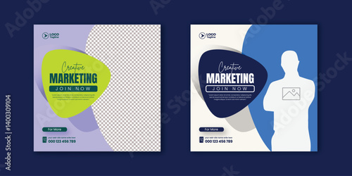 Digital business marketing agency editable social media post and web banner design, promotional advertising template for corporate business marketing agency