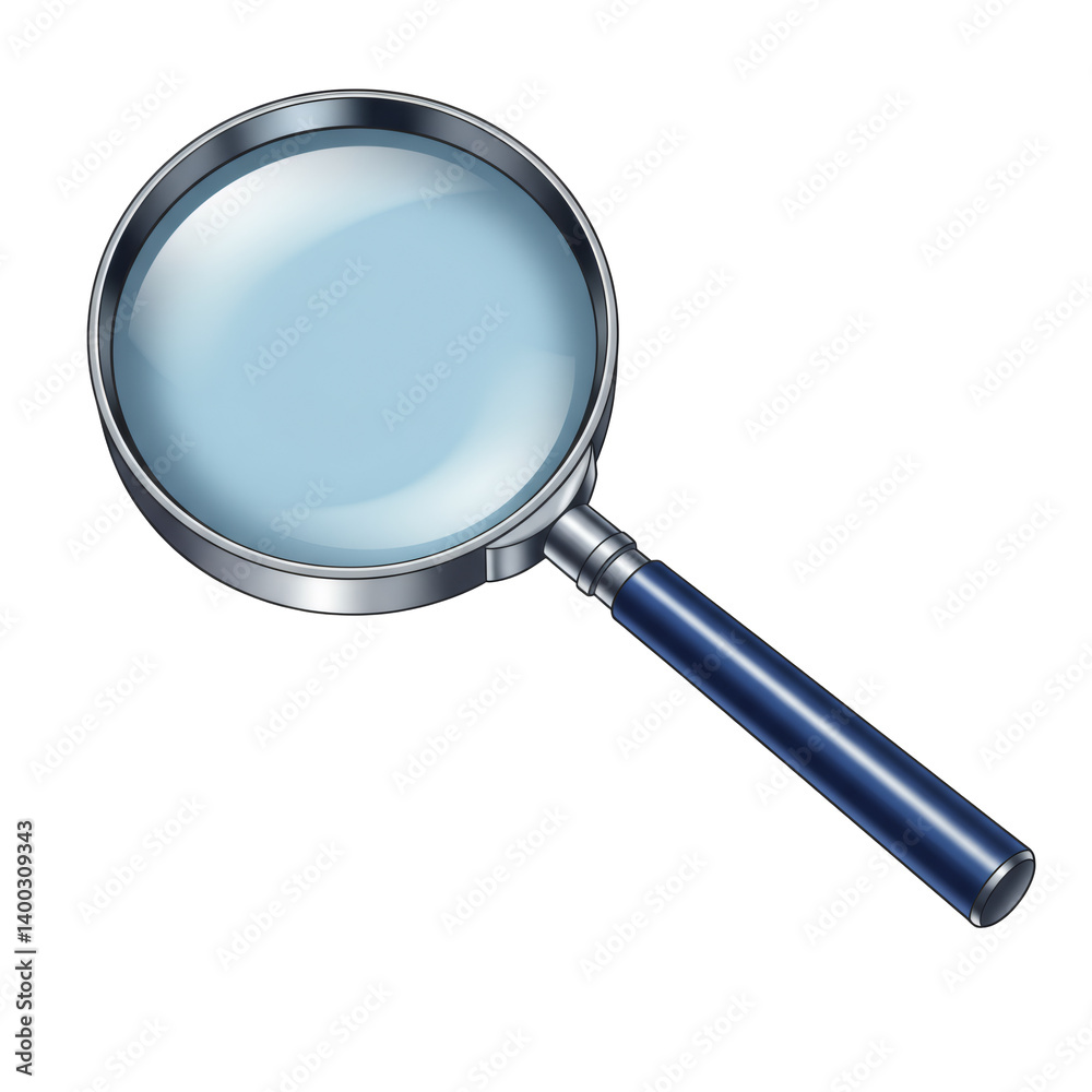 Closeup of a Blue-Handled Magnifying Glass on a Transparent Background Closeup of a Blue-Handled Magnifying Glass on a Transparent Background