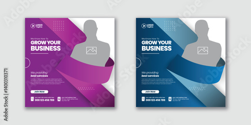 Digital business marketing agency editable social media post and web banner design, promotional advertising template for corporate business marketing agency