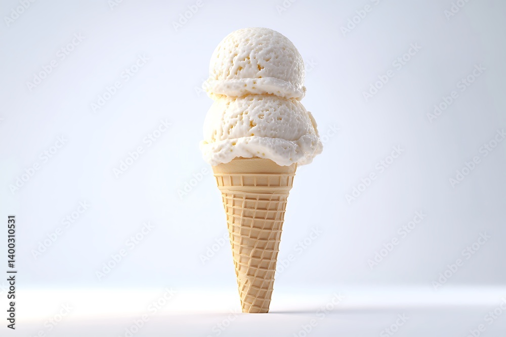 3D Visualization of an Ice Cream Cone with Two Scoops Isolated on White Background 3D Visualization of an Ice Cream Cone with Two Scoops Isolated on White Background