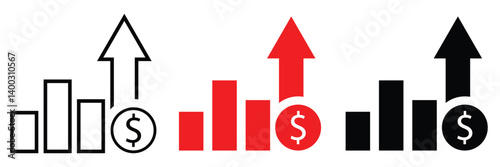 Dollar rate increase vector icon set. Rise cost vector illustration.
