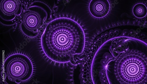 Intricate Neon Fractal Pattern: A mesmerizing digital artwork showcasing a series of luminous neon circles and patterns in an abstract display, radiating a sense of depth and complexity.