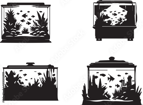 "Black Vector Fish Tanker - Modern, Minimalist, Marine Design"