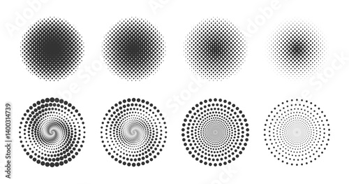 Circle halftone pattern. Spiral dot pattern.
