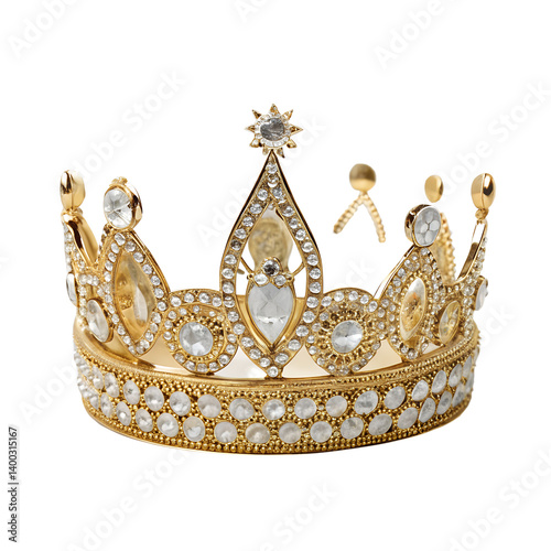 Golden Crown with Diamonds and Gems isolated on transparent background