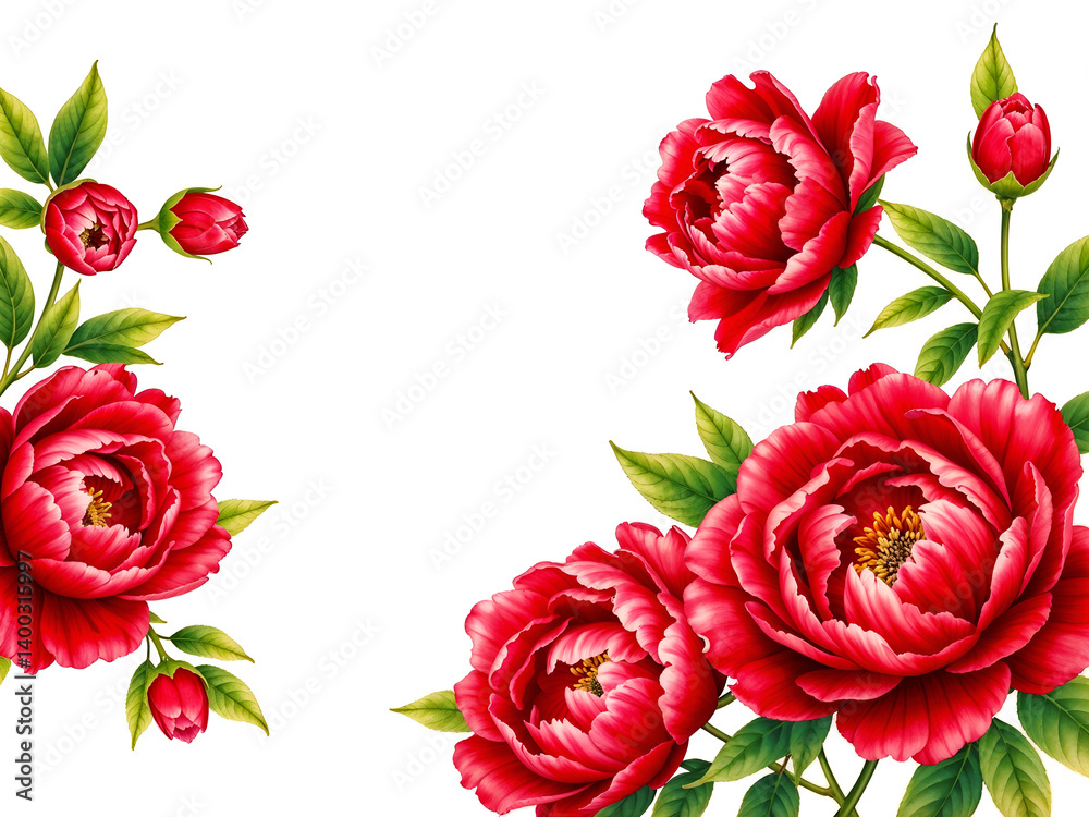 Beautiful peony flower bouquet on white background, ideal for romantic and floral-themed card designs. Generative AI