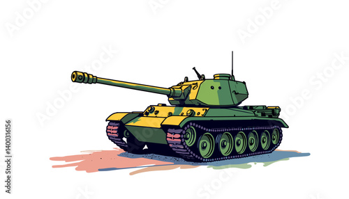 Tank illustration with vibrant colors on plain background -  