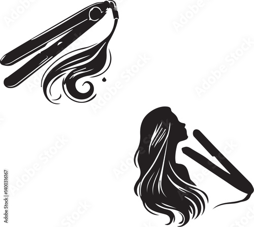 silhouette of hair straighter on clean vector