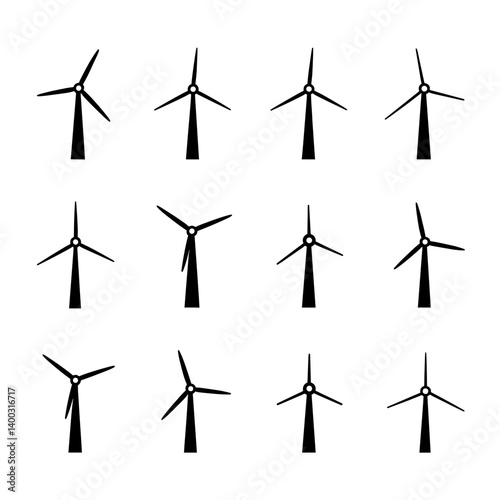 Wind Turbine Silhouette Vector Bundle Black and White Wind Turbine Clipart EPS Illustration