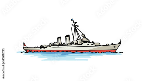 Cartoon ship sailing on the water with a colorful design  