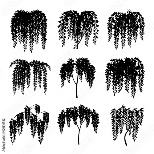 Wisteria Silhouette Vector Bundle Black and White Wisteria Clipart EPS Illustration
