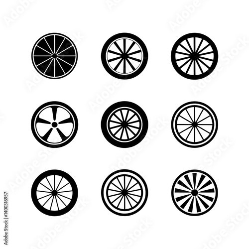Wheel Silhouette Vector Bundle Black and White Wheel Clipart EPS Illustration